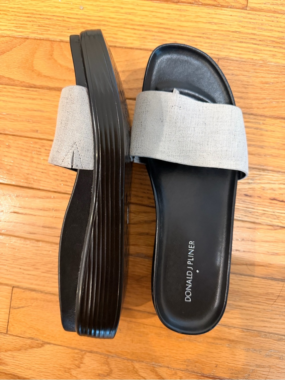 Donald J. Pliner Black Slide Sandals with Beige Linen Strap - Picture 2 of 4